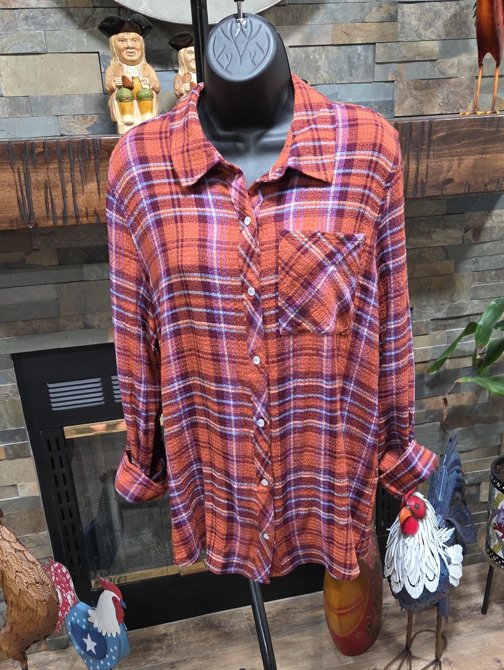 NWT Cato Plaid Snap Front Tunic Shirt